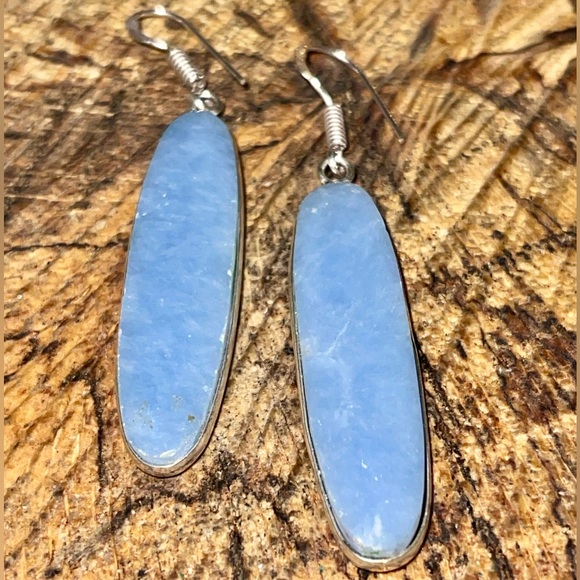 Petite Blue Anhydrite Angelite Earrings 2 1/4” - Picture 1 of 10